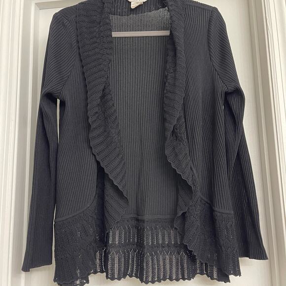 Exclusively Misook Whimsygoth Ruffle Duster Cardigan Romantic Casual Black Sz M - Picture 1 of 6